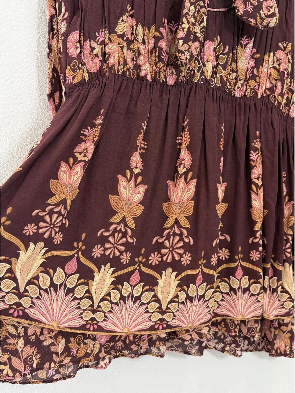 Farm Rio The Bella Brown and Pink Floral Mini Dress - Women's XL - Picture 6 of 9